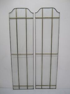 2 Vtg Antique Leaded 41 Glass Window Panels China Cabinet Built In Door Transom