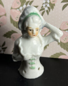 Antique Victorian Porcelain Half Doll Pin Cushion 3 1 4 Made In Japan