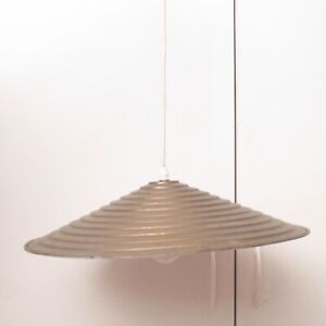 Vintage Mid Century Modern Brass Stair Shaped Saucer Hanging Pendant Lamp Cone