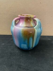Awaji Pottery Hand Turned Drip Vase Art Deco Japanese Flambe Signed