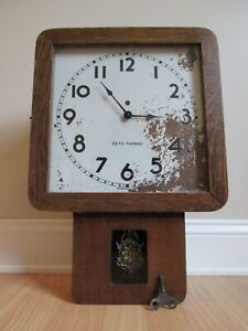 Rare Antique Regulator Seth Thomas Wall Clock Oak Large Square Face Mission