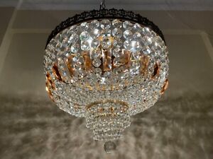 Antique Vintage French Crystal Chandelier Lighting Ceiling Lamp Fixtures 1960 S