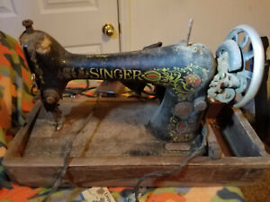 Antique Singer Sewing Machine Red Eye Model 66 1920 With Motor Needs Some Love
