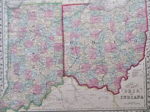 Ohio Indiana Cincinnati Cleveland Indianapolis Fort Wayne 1872 Mitchell Map