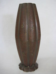 Antique India Hand Chased Painted Rare Shape Brass Bronze Vase 8 Tall