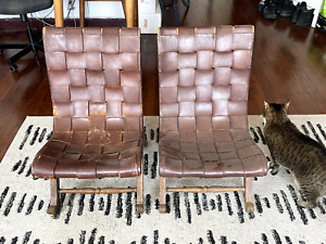Pair Of Spanish Leather Slipper Chairs By Pierre Lottier For Valenti