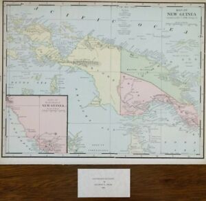 Vintage 1900 New Guinea Map 14 X11 Old Antique Original Port Moresby