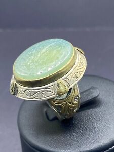 Antique Quality Natural Nephrite Jade Stone Islamic Inscription Pure Sliver Ring