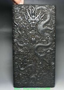 14 9 Chinese Ebony Wood Carving Dragon Loong Poems Word Box Storage Case Boxe