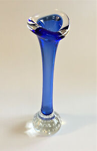 Vintage Jack In The Pulpit Bone Shaped Studio Blue Glass Vase
