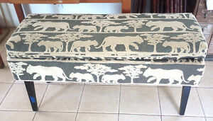 Mid Century Milo Baughman Style Bench With Jungle And Lions