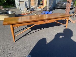 Mid Century Modern Natural Wood Designer Heritage Henredon Long Coffee Table