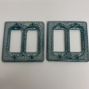 2 Vtg Porcelain Double Toggle Switch Cover Plate Mcm Retro Beveled Green Splotch