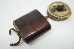 Japanese Inro Medicine Box With Netsuke Ojime Antique Original Sagemono 0630d4
