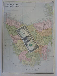 1895 Original Antique Map Of Tasmania Or Van Diemen S Island 19th Century 1800s