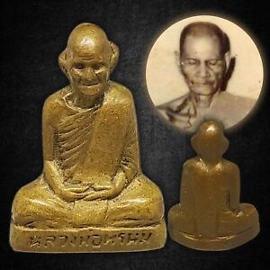 Vintage Phra Lp Prom Thai Amulet Old Brass Statue Magic Old Charm Lucky Wealth