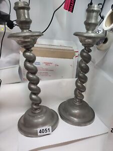 Antique Pewter Candle Holder Pair Twisted Candlebra Sigma Medieval 18 Large
