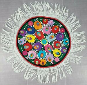 Vintage 19th Century Hungarian Matyo Hand Embroidered Table Cover Panel 60x57cm