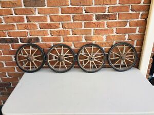 Antique Wood Spoke Goat Cart Wagon Wheels Set Of 4