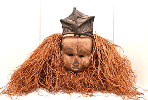 Antique Large Yaka Headdress Mask African Carved Wood Initiation Helmet
