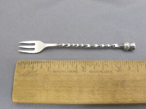 Tiny English Sterling Small Twist Handle Thistle Top Canape Fork L S 1902 03