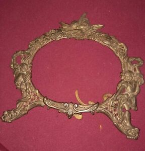 Antique Nb Iw Brass Cherub Victorian Vanity Mirror Picture Frame Missing Glass