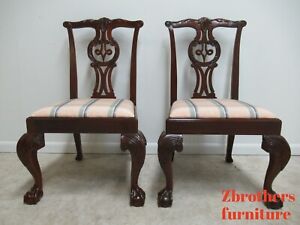 2 Baker Furniture Mahogany Ball Claw Chippendale Dining Room Side Chairs A