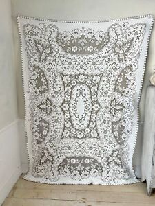 Vintage French Machine Lace Panel Tablecloth Curtain Decorative Textile White B