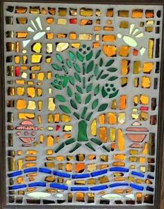 Large Thick Chunk Stained Glass Window Panel Brilliant Color Mcm Tree
