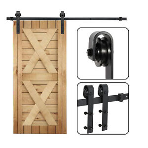 Black 6 6ft Sliding Barn Closet Hang Style Track Rail Door Hardware Kit Durable