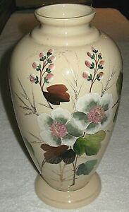 Antique Vintage 19th Century Glass Vase Hand Painted Flowers 11 1 2 Height