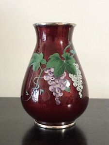 Japanese Ginbari Cloisonne Vase Red Pigeon Blood