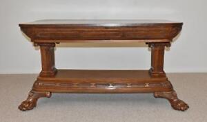 Antique Walnut Library Table Claw Feet Circa 1910 Fluted Columns