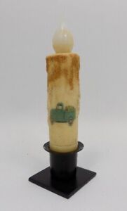 Led Battery Operated 4 Taper Candle Teal Truck Design Primitive Country