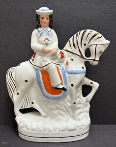 Vintage Staffordshire Enland Girl With Dog Equestrian Figure 11 Tall 8 5 Wide