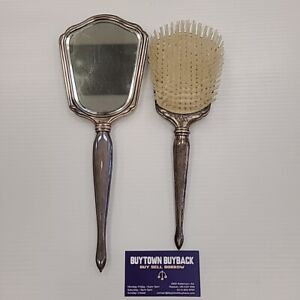 Vtg Birks Sterling Silver Hand Mirror Hair Brush Vanity Dresser Set 2 Piece