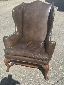 Kittinger Colonial Williamsburg Mahogany Cw 44 Queen Anne Leather Wing Chair