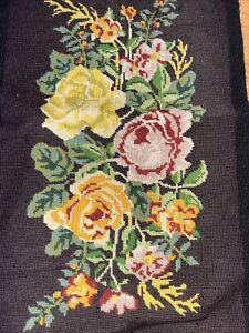 Antique Old Weathered Piano Bench Needlepoint Roses Floral 27 X 16