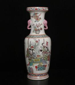 45 5cm Yongzheng Signed Antique Chinese Famille Rose Vase W Figure