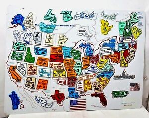 United States Org Magnetic Board Map State Magnets 1990 24x18 Completed Vtg