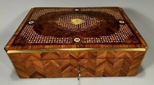 Very Fine Rare French France Marquetry Box W Mother Of Pearl Inlays 19th C