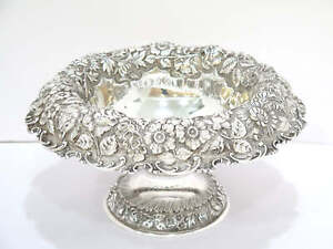 11 5 In Sterling Silver Stieff Antique 1904 1909 Floral Repousse Footed Bowl