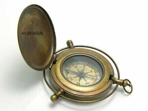 Antique Style Brass Compass Pocket Compass Push Button Sundial Compass