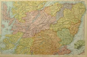 1902 Map Central Scotland Inverness Banff Aberdeen Forfar Dundee Nairn Elgin