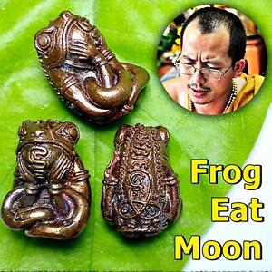Copper Frog Gambling Rich Fortune Money Phra Arjarn O Ajarn Thai Amulet 17254