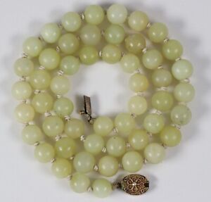 Antique Chinese Export Jade Icy Nephrite Apple Green Jadeite Beads Necklace