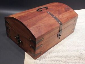 Antique Vintage Style Dome Top Document Travel Writing Wood Desk Trunk Box Heavy
