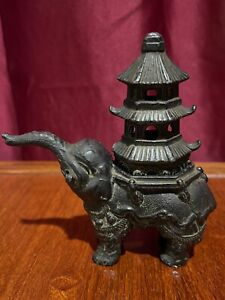 Antique Asian Cast Copper Elephant Tower Incense Burner Incense Burner