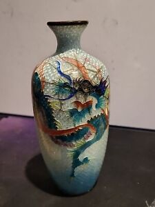 Rare Antique Japanese Ginbari Cloisonn Enamel Turquoise Vase Meiji Period