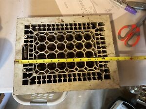 Antique Cast Iron Heat Grate Shabby Register 14x11 Decorative Vtg Old With Frame